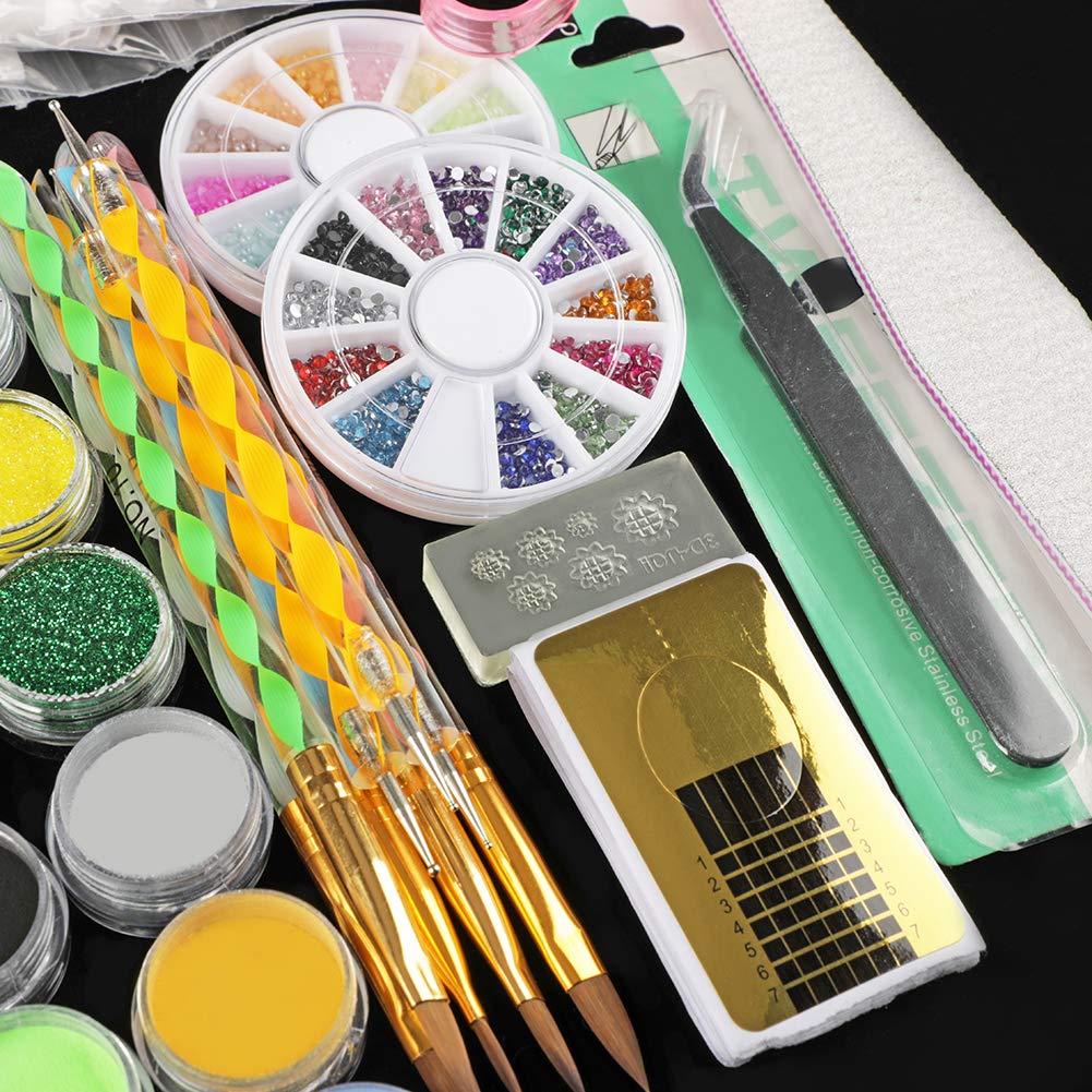 42 in 1 Acrylic Nail Art Set Acrylic Nail Powder Glitter Brush Nail French Tips Nail Art Decoration Tools Set: Beauty
