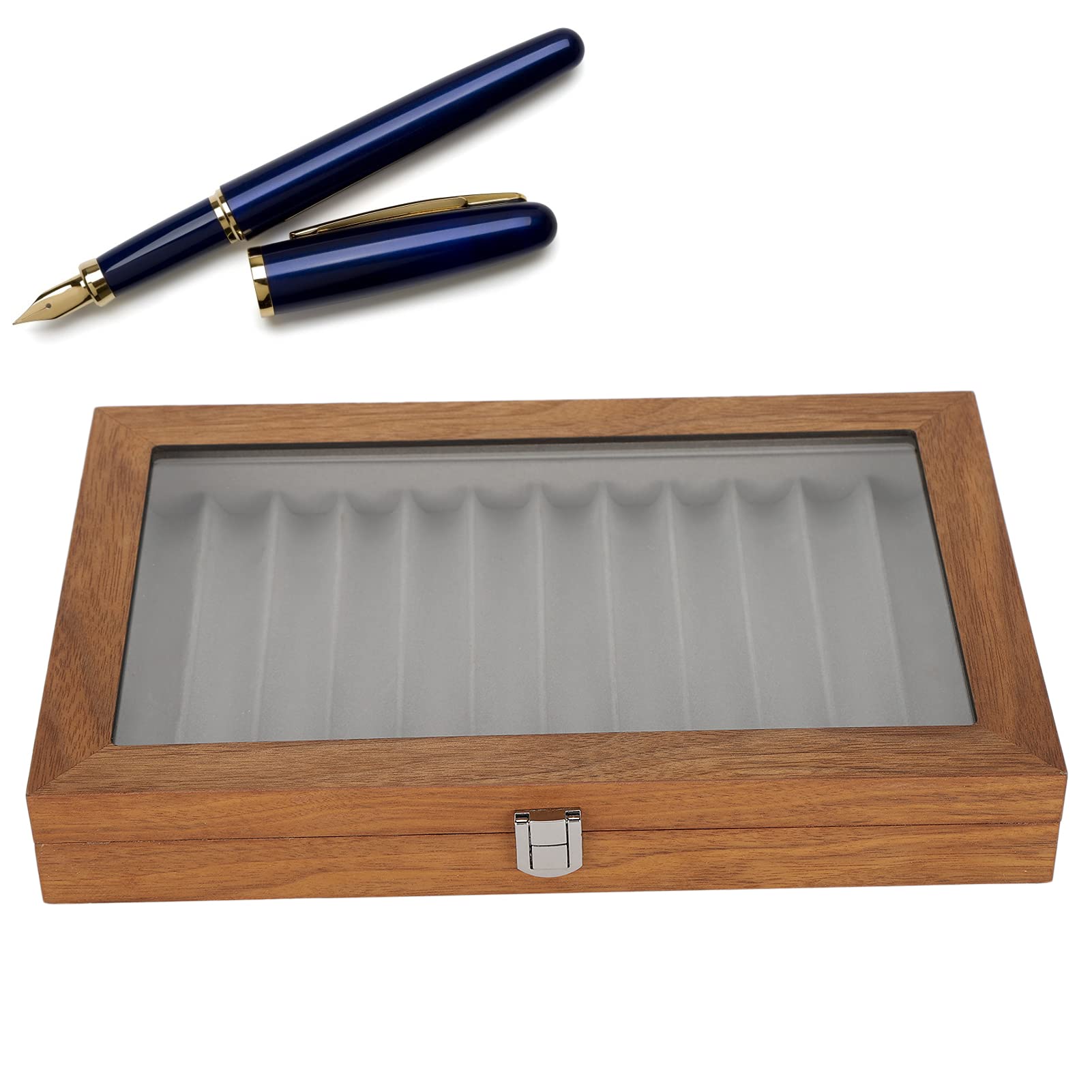 Sxhlseller Wooden Fountain Pen Display Case - 12 Slot Box for Pen Storage and Collection, Large Capacity