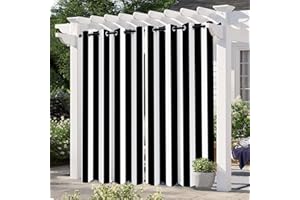 Cozomiz Set of 2 Panels Waterproof Outdoor Curtains Stripe Patio Shade Sun Blocking Grommet Curtains for Patio,Bedroom, Porch, Living Room, Pergola,Gazebo,Sliding Door 41 x 90 Inch Black