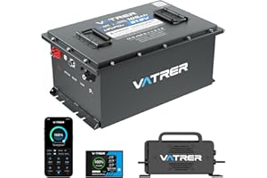 VATRER POWER 48V 105Ah Lithium Golf Cart Battery, Built-in Smart 200A BMS, with Touch Monitor & Mobile APP, 4000+ Cycles Rechargeable LiFePO4 Battery, Max 10.24kW Power Output, Perfect for Golf Carts