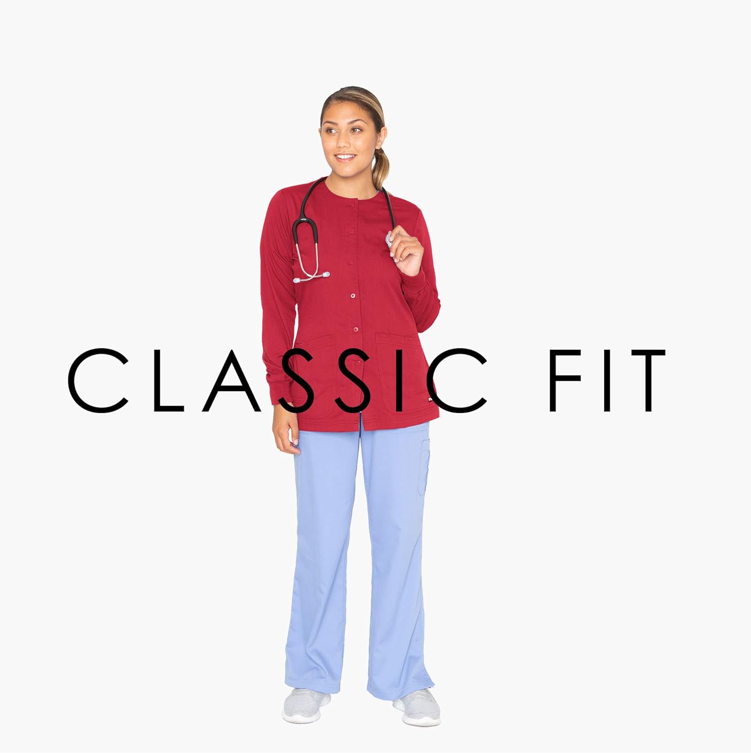 BARCO Grey’s Anatomy Women’s Warm-Up Scrub Jacket, Easy Care Medical Jacket w/ 4 Pockets & Snap Front Closure: Clothing