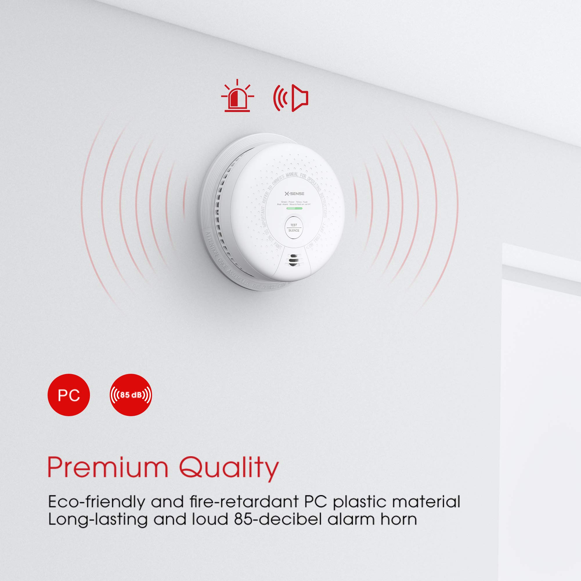 X-Sense 10-Year Battery (Not Hardwired) Combination Smoke and Carbon Monoxide Detector Alarm, Dual Sensor Smoke CO Alarm Complies with UL 217 & UL 2034 Standards, Auto-Check, SC03