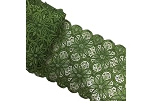 MSCFTFB 5 Yards Width 7 Inch Vintage Oval Pattern Stretch Lace Trim Fabric Elastic Lace Flowers Ribbon for Garment Craft Embellishment Wedding Garters Baby Shower Table Decorations (Dark Green)