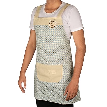 Hokipo Exquisite Waterproof Cotton Kitchen Apron - Free Size With Front Pocket (Light Blue)