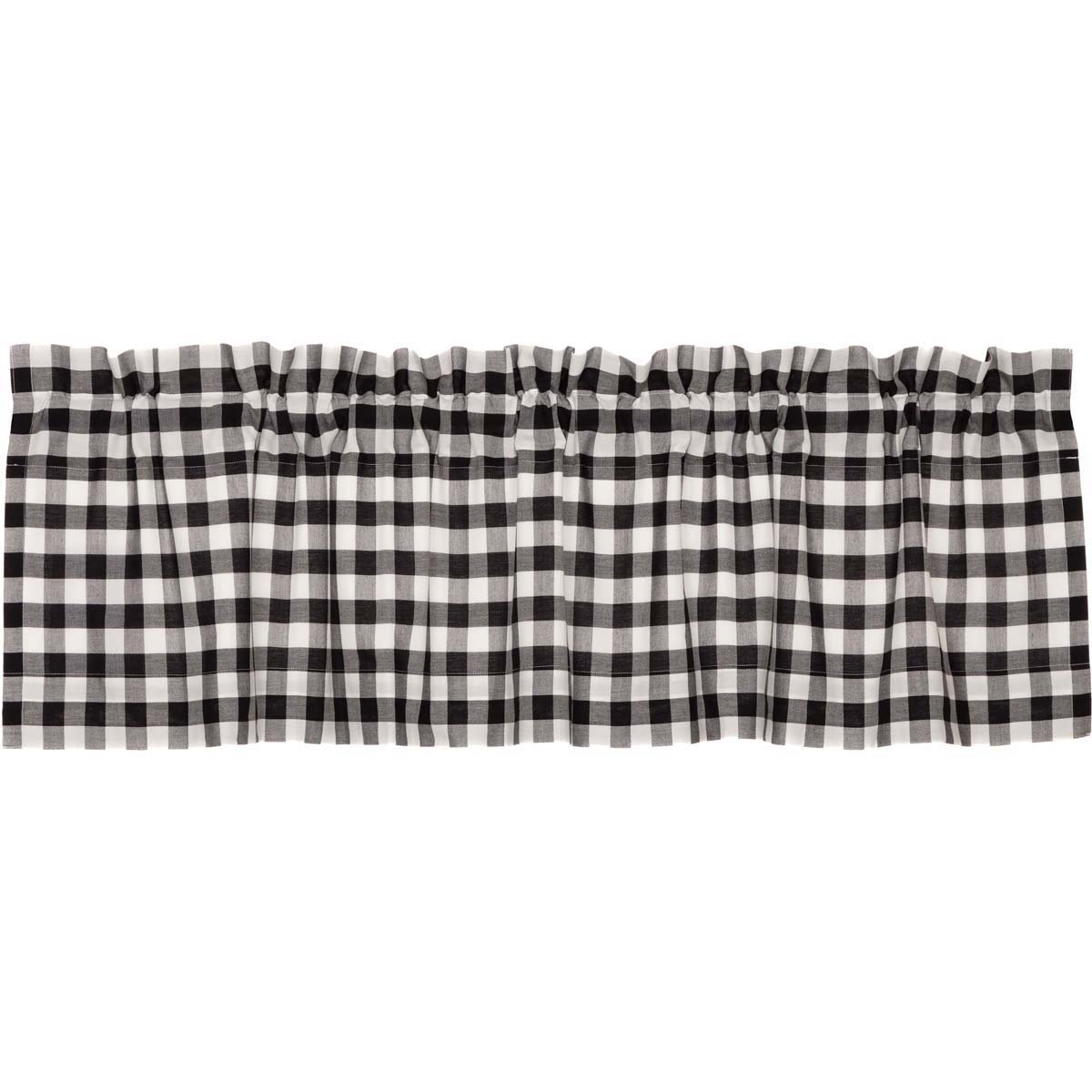 VHC Brands Farmhouse Classic Country Curtains Annie Buffalo Check Lined Valance, 16 L x 60 W, Black