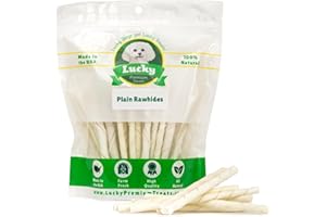 LUCKY PREMIUM TREATS Natural Rawhide Twist Sticks Dog Treats – 25ct. Premium Rawhide Chew Sticks – Long Lasting Chews for Small Dogs and Puppy Treats Made with Natural Beef Hide