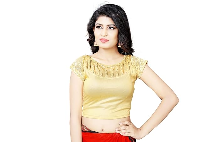 Women's Shimmer Stretchable Blouse (Gold, XL)