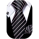 Barry.Wang Man Stripe Ties Set Silk Woven Pocket Square Necktie Cufflinks Formal Party Business