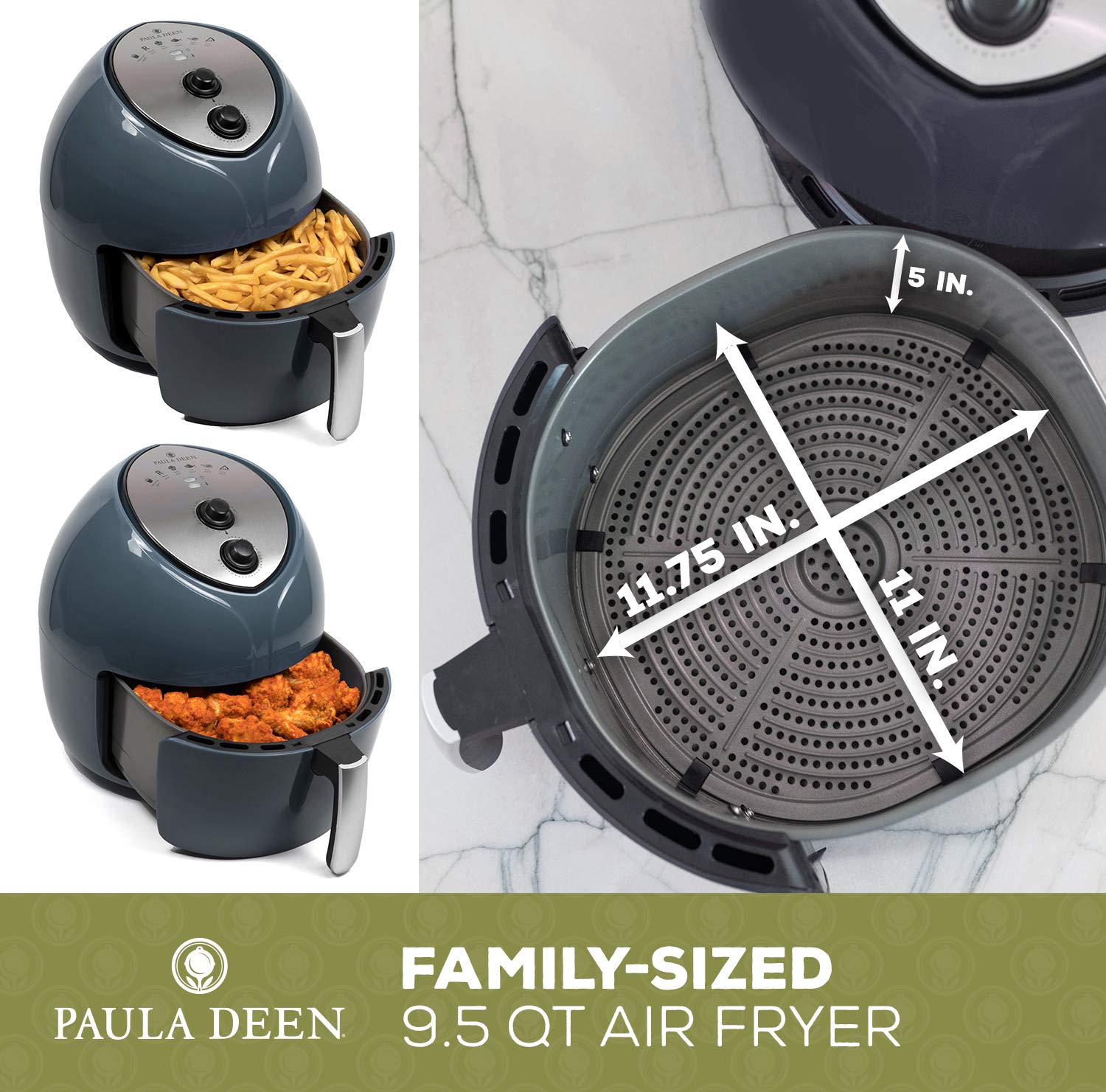 Paula Deen 9.5 QT (1700 Watt) FamilySized Air Fryer, Rapid Air