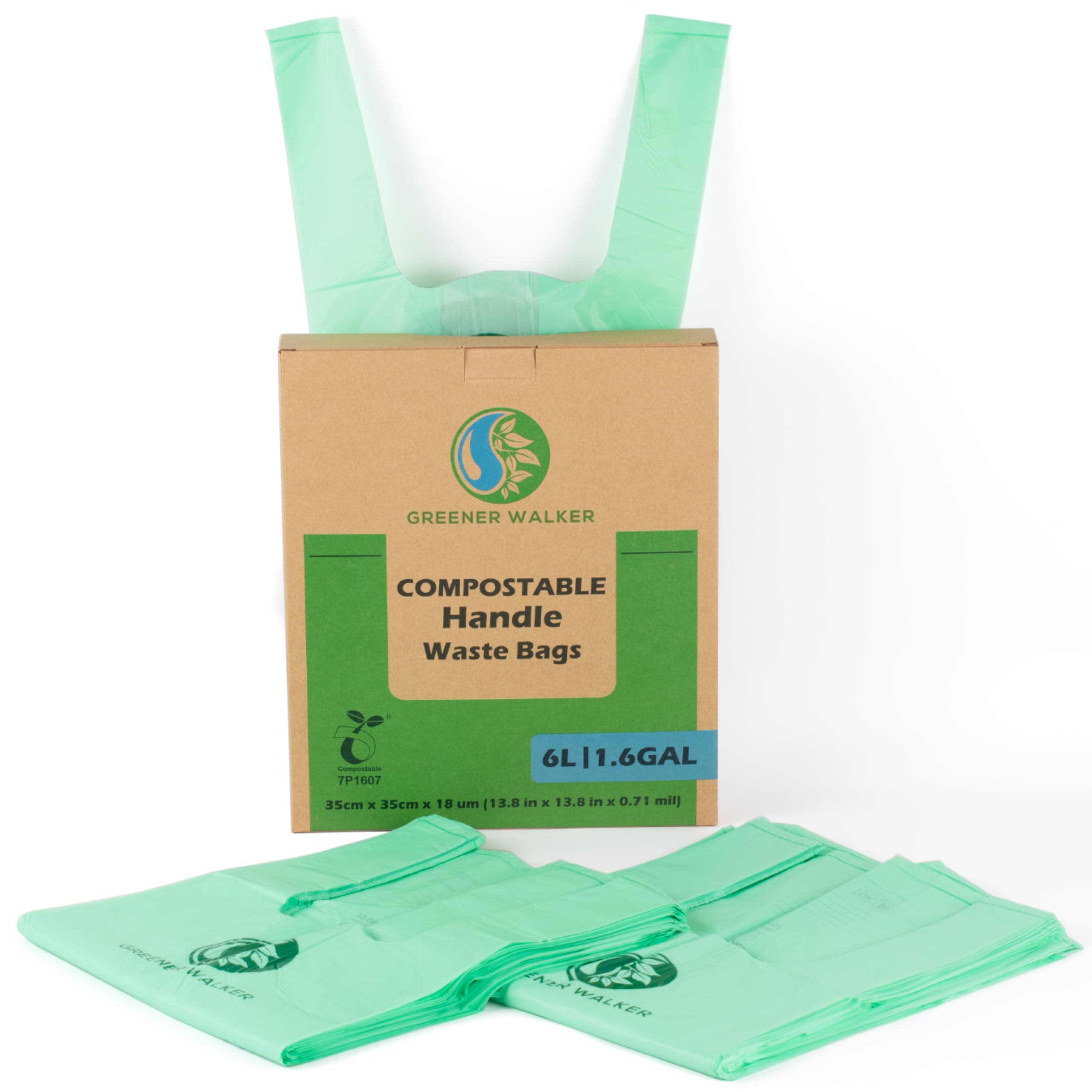 Photo 1 of GREENER WALKER 100% Compostable Trash Bags with Tie Handles, 1.6 Gallon-150Bags, Food Scrap Kitchen Waste Bags with EN13432 Certified