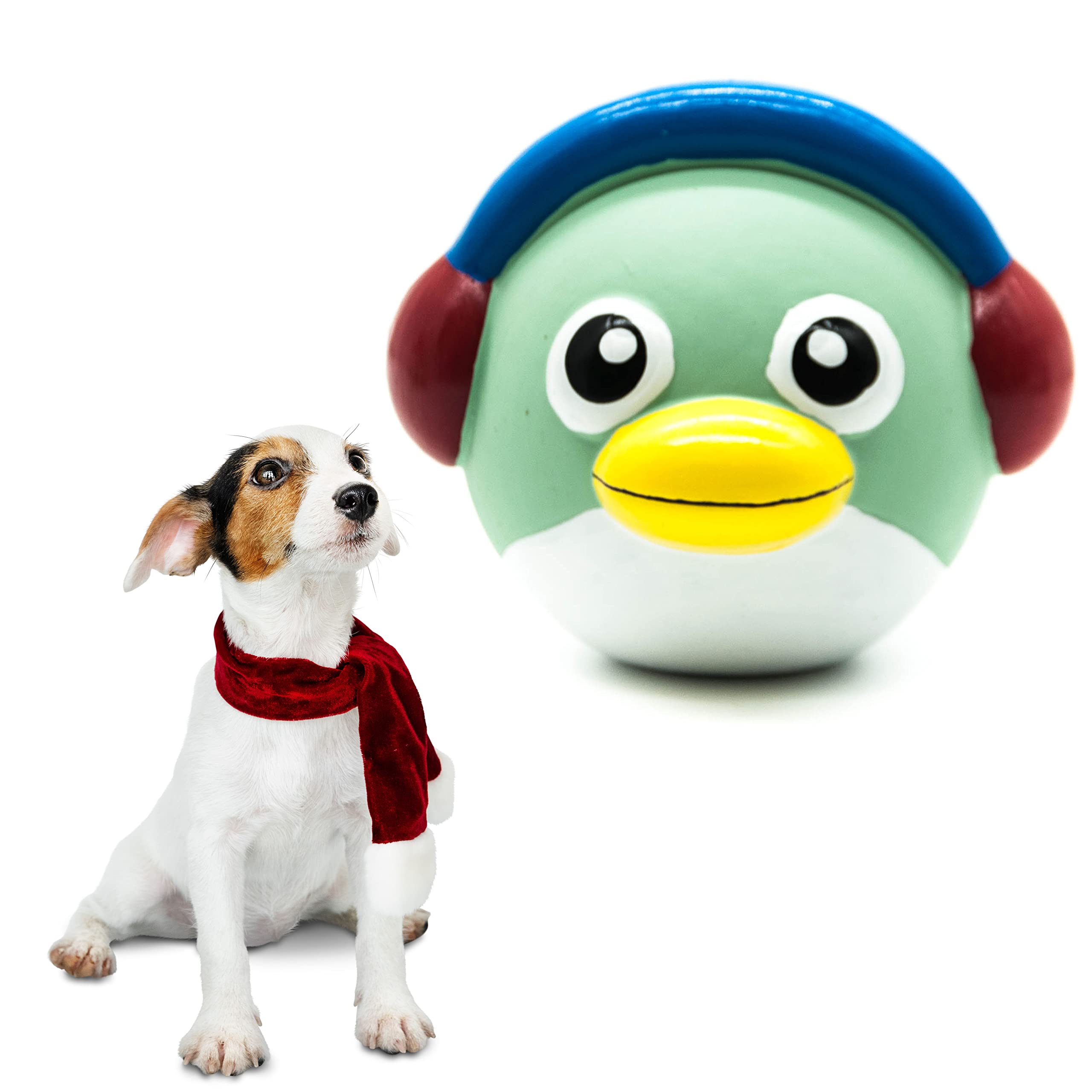 Petopedia Festive Squeaky Dog Toys - Interactive LATEX Chew Toys for Boredom - Standing Rolling Pet Reindeer, Penguin, Snowman Puppy Teething Toys (Penguin)