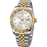LOREO Luxury Men's Gold Plated Quartz Watch 41mm | Solid 316L Stainless Steel Case, Synthetic Sapphire Crystal, Day Date Display, Waterproof Dress Business Casual Watch