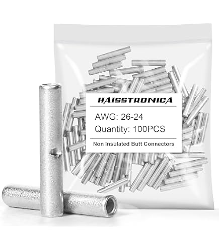 PETiB Non-Insulated Butt Connectors 22-10 AWG – Aluminium Wire Joiners With Wire Stop, Tin-Plated, 150-Pack For Auto & DIY