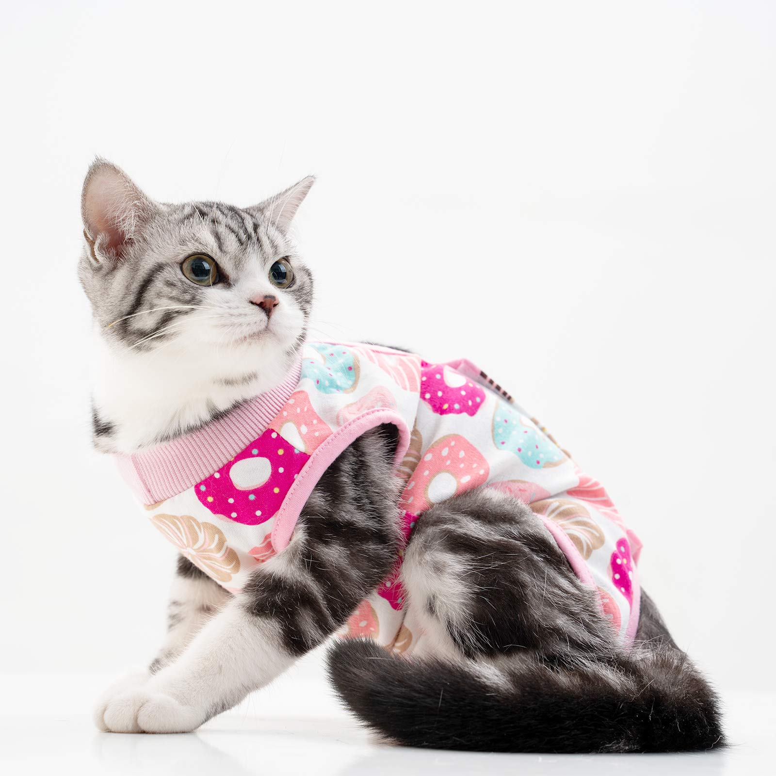 Torjoy Cat Professional Surgical Recovery Suit,E-Collar Alternative for Cats Dogs,After Surgery Wear, Pajama Suit,Home Indoor Pets Clothing Doughnut S