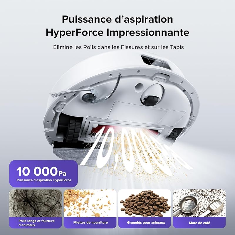 Q10 S5 Set Robot Aspirateur Laveur 10000Pa, Double Anti-emmêlement