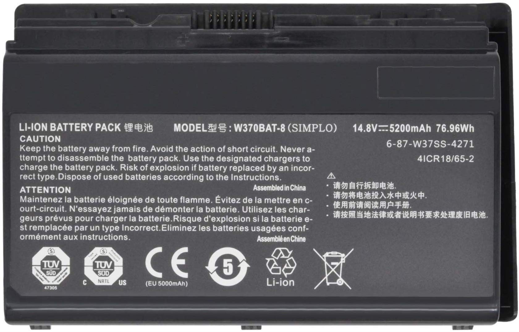 W370BAT-8 Battery for Clevo W350ET W350ETQ W370ET Schenker XMG A503 A522 A722 Gigabyte P2742 Hasee K650S-i7 K590S K650C K750S Series 6-87-W370S-427 6-87-W370S-4271 6-87-W37SS-427 6-87-W37SS-4271