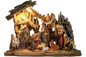 MUMTOP Nativity Set with Manger, Resin Nativity Set Figurine with LED Lights and Music, Christmas Nativity Scene Sets for Tabletop Holiday Home Chapel Christmas Indoor Decorations