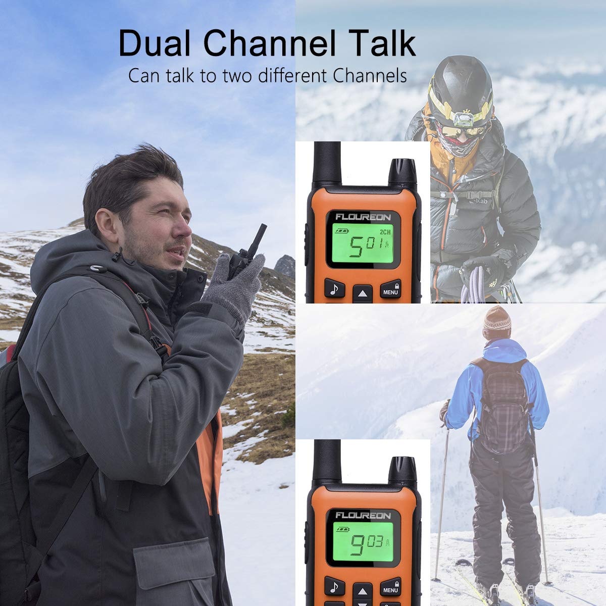 Walkie Talkies, FLOUREON 2 Pack 5KM Rango de 16 Canales, Radio de 2 vías con Pantalla LCD para Supermercado/Hogar/Actividad de Interior o al Aire Libre (Naranja)