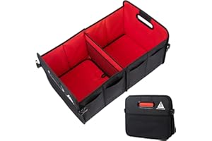 JOJOY LUX Car Trunk Organizer with Multi Compartments - Automotive Collapsible Cargo Containers with 11 Pockets & Reinforced Handles, Vehicle Grocery Organizer Bin Caddy Bag for SUV Van Truck