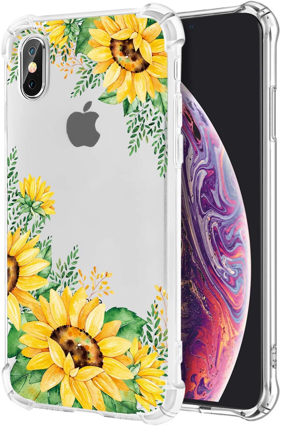Hi Space iPhone X iPhone Xs Case Sunflower Clear Case, Yellow Flower Girls and Women Back Cover, Floral Flexible TPU Bumper Shockproof Transparent Protective Case Cover