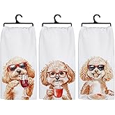 Koesus Funny Poodle Dish Towels for Kitchen, Poodle Lover Mom Gifts Kitchen Towels, Cute Wine Coffee Noodle Poodles Decorative Hand Towels, Dog Mom Grandma Mother's Birthday Day Gift, 16x24 Inch