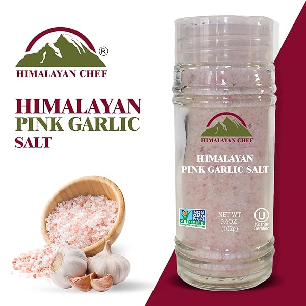 HIMALAYAN CHEF HIMALAYAN PINK GARLIC SALT(SMALL SHAKER), 3.6 OZ, KOSHER CERTIFIED & NON GMO