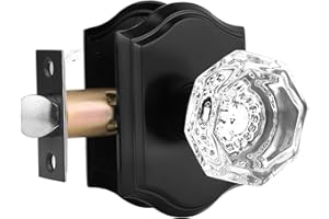 Gobrico Clear Crystal Door Knobs with Octagon Diamond,Glass Passage Knobs for Hallway Closet,Vintage Classic Interior Door Handles Pulls Non-Locking,Matte Black Finished,1Pack