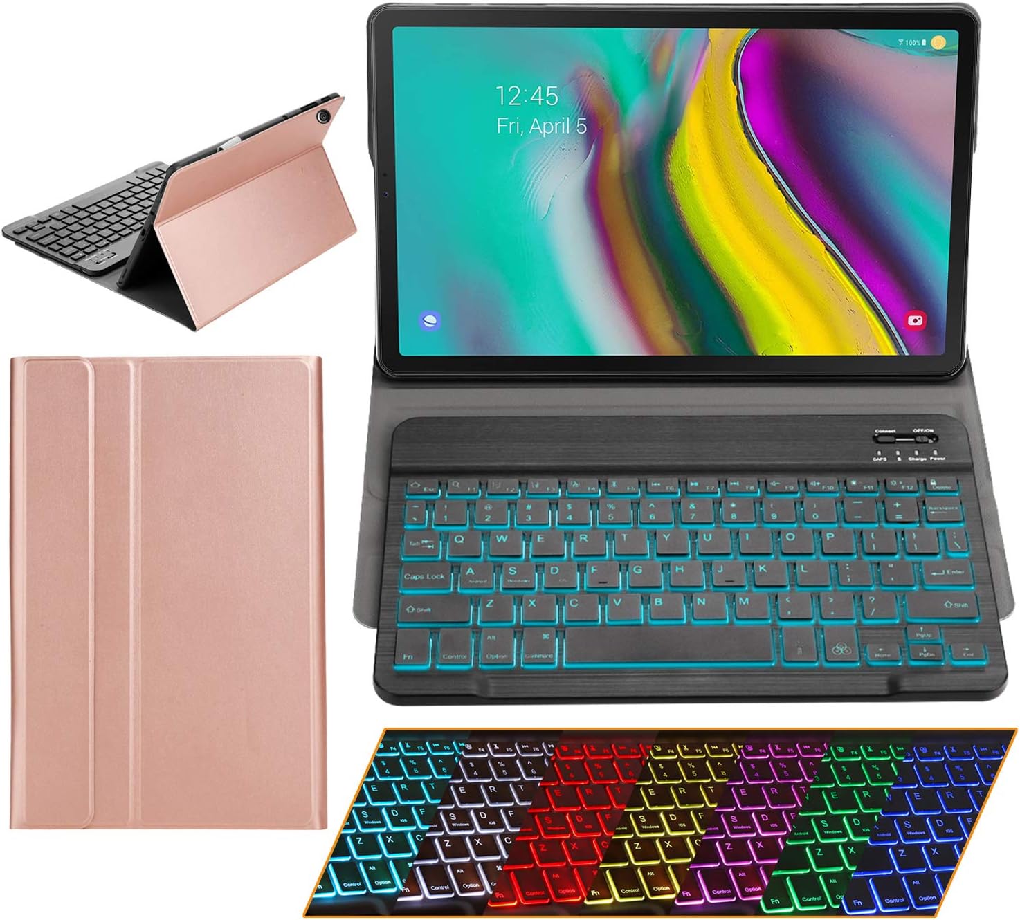 Samsung Galaxy Tab S5e 2019 Case with Keyboard Backlights Ultra Thin PU Leather Slim Folio Stand Cover Removable Wireless Bluetooth Backlit Keyboard Case for Galaxy Tab S5e T720 T725 10.5" (Rosegold)