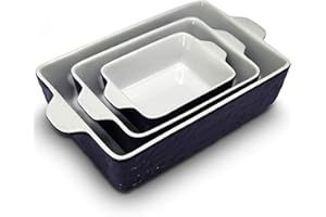 NutriChef 3-Piece Ceramic Casserole Dishes for Oven - Heavy Duty Rectangular Lasagna Baking Pans w/ Premium Nonstick Coating & Handles - PFOS, PTFE, PFOA Free - Microwave & Oven Safe, Royal Blue