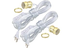 KEWANNO Plug in Hanging Light Cord, Gold Pendant Lighting Kit, 20FT Clear Plug in Hanging Light Cord Kit with On/Off Switch, E26 E27 Light Socket Cord for Hanging Lamp DIY, 2Pack