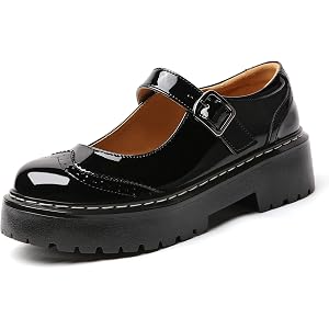 Platform Mary Jane Shoes Black Chunky Mary Janes for Women Non Slip Work | Dress Casual Ladies Patent Leather Oxford Shoes Wi
