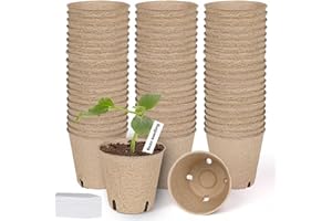 JNYONG 60 Packs 3.15 Inch Peat Pots,Biodegradable Pots for Seedlings with Drainage Holes, Garden Germination Nursery Pots with 50Pcs Plant Labels