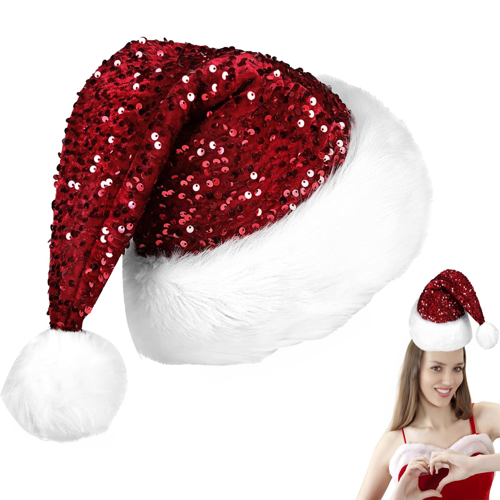 Christmas Sequin Santa Hat,Sparkly Red Christmas Sequin Hat for Adults,Luxury Santa Hats Christmas Cap Santa Claus Hats Father Xmas Costume Fancy Dress Accessory for Xmas New Year Party Supplies