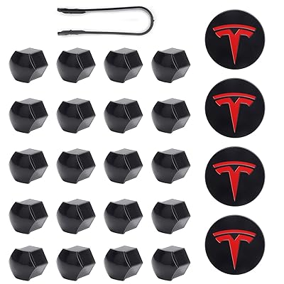 Tesla Model 3, S &amp; X Aero Wheel Cap Kit White (4 Hub Center Cap + 20 Lug Nut Cover) (Red)