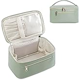 Wandering Nature Makeup Bag, Travel Make Up Organizer Cosmetic Brush Bags Case for Women in Vegan Leather, Sage Green, Patent Pending