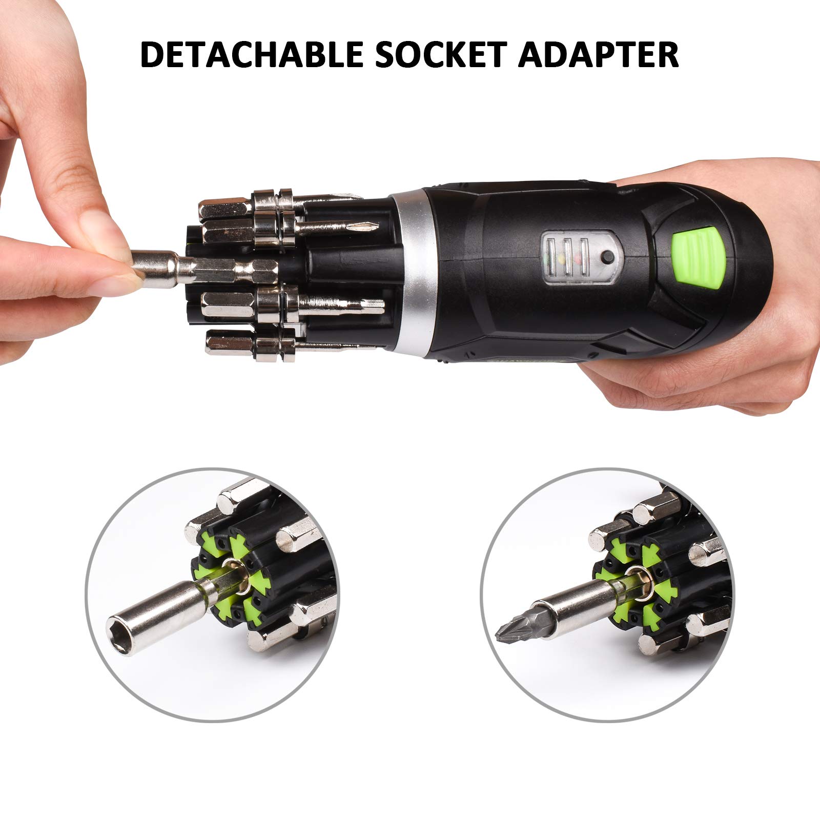 Cordless Screwdriver, HAWKFORCE 3.6V Cordless Rechargeable Screwdriver - Flexible Pivoting Head - Adjustable 2 Position Handle - Front LED Light Power Screwdriver with Bubble Level