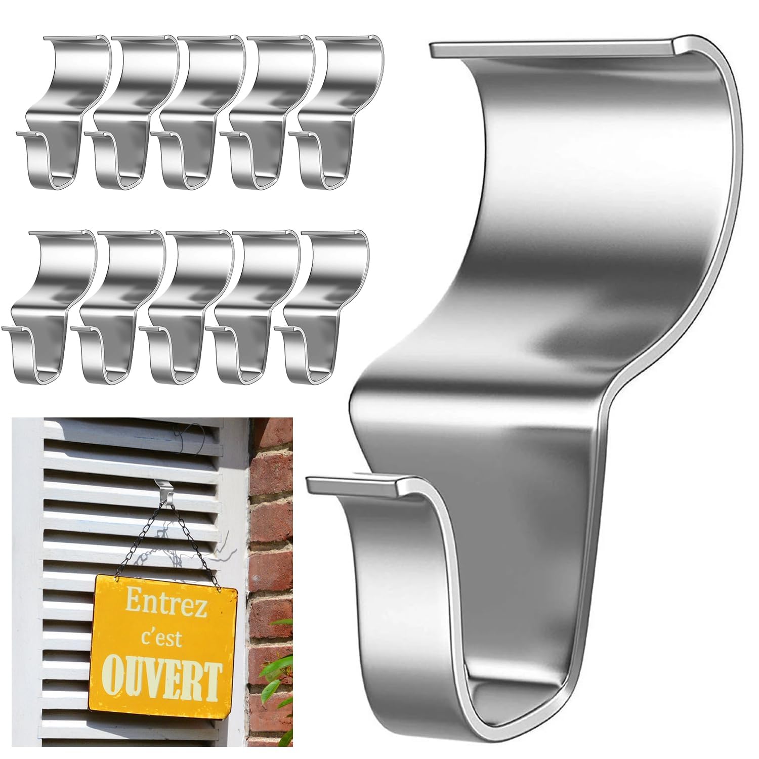 ZYJBD 2024 Improved Stainless Steel Vinyl Siding Hooks - Pack of 10, Heavy Duty, No Drilling Required, Robust Siding Clips for Outdoor Wall Decorations and Wreaths