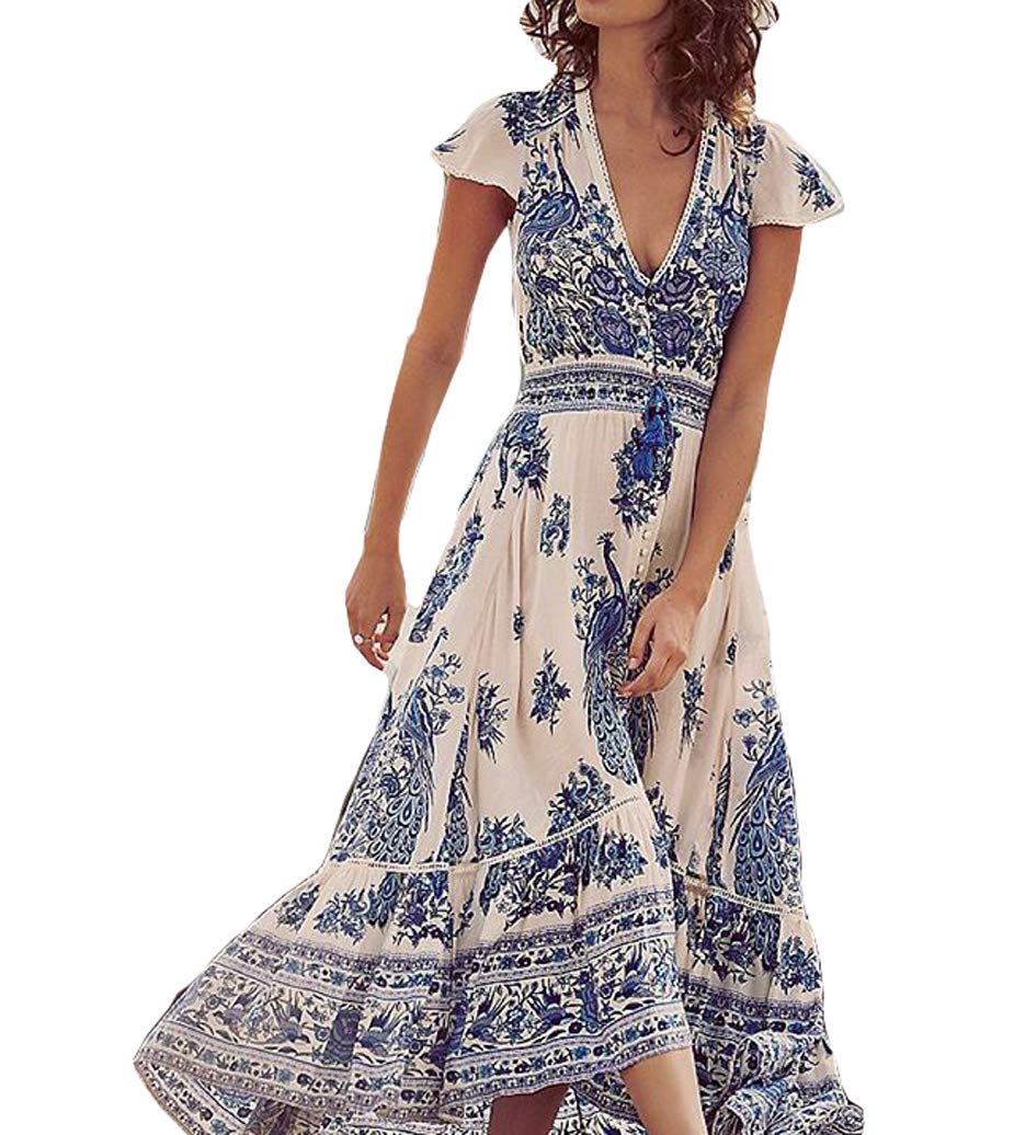 Womens Summer VNeck Boho Ethnic Chiffon Party Evening