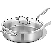 LOLYKITCH 5 Quarts Tri-Ply Stainless Steel Sauté Pan wih Lid, 12 Inch Deep Frying Pan,Jumbo Cooker,Induction Cooking Pan,Dishwasher and Oven Safe,Detachable Handle.