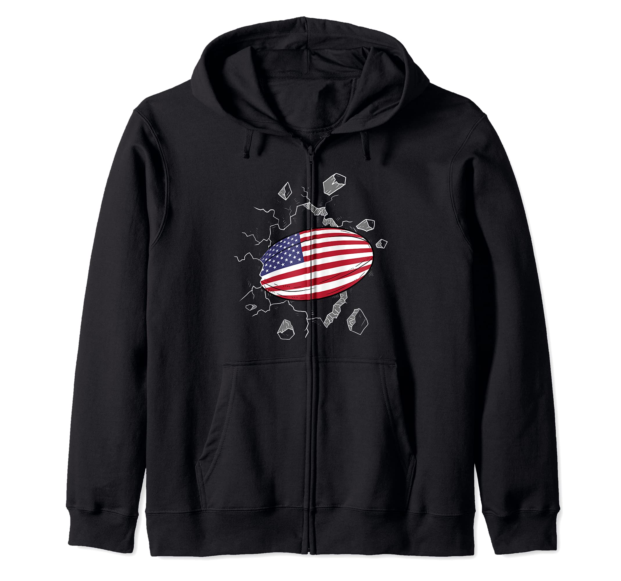 Proud US Rugby Gear America Flag Rugby Ball Sports Zip Hoodie
