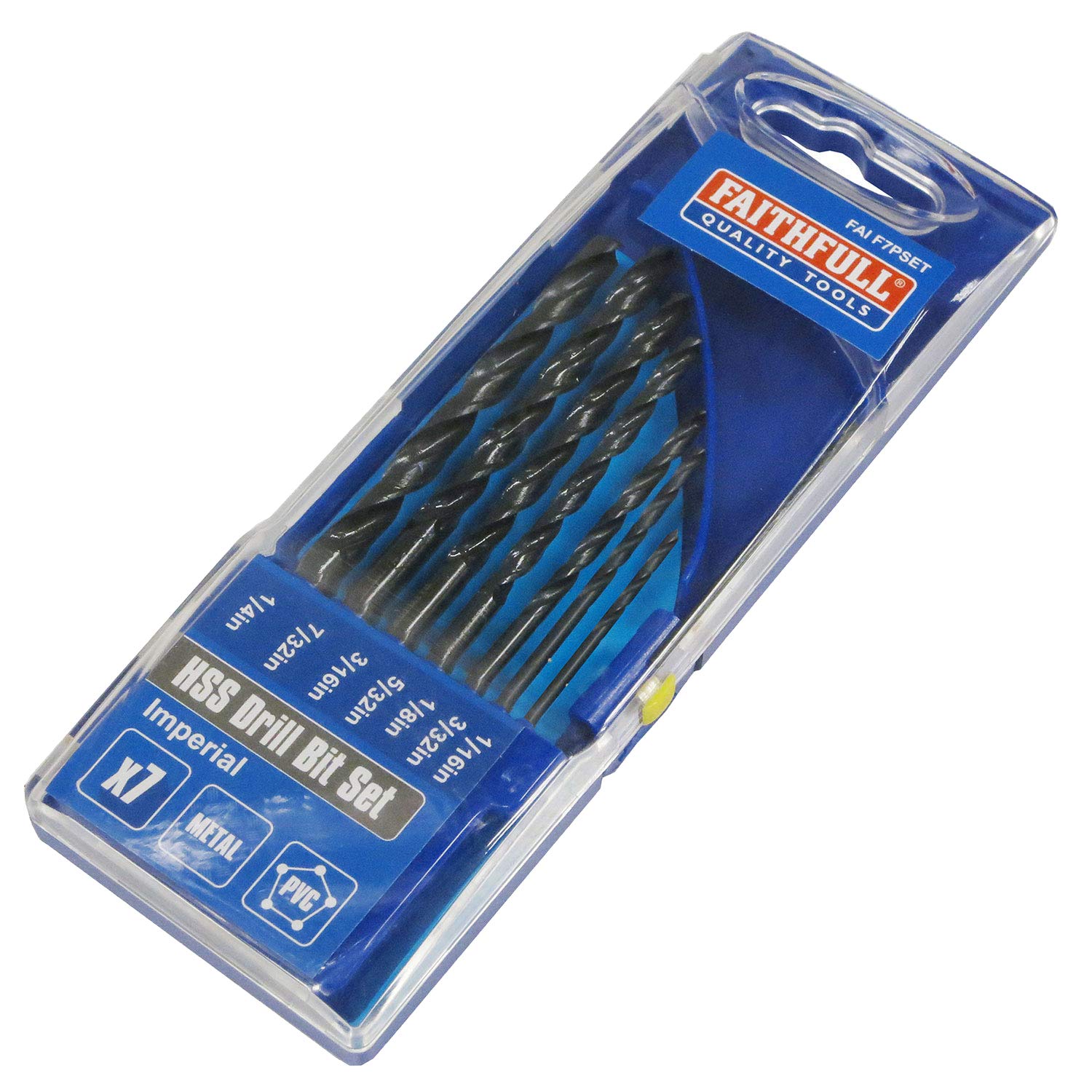 Faithfull FAIF7PSET 7 Piece HSS Imperial Drill Bit Set 1/16 - 1/4in sizes