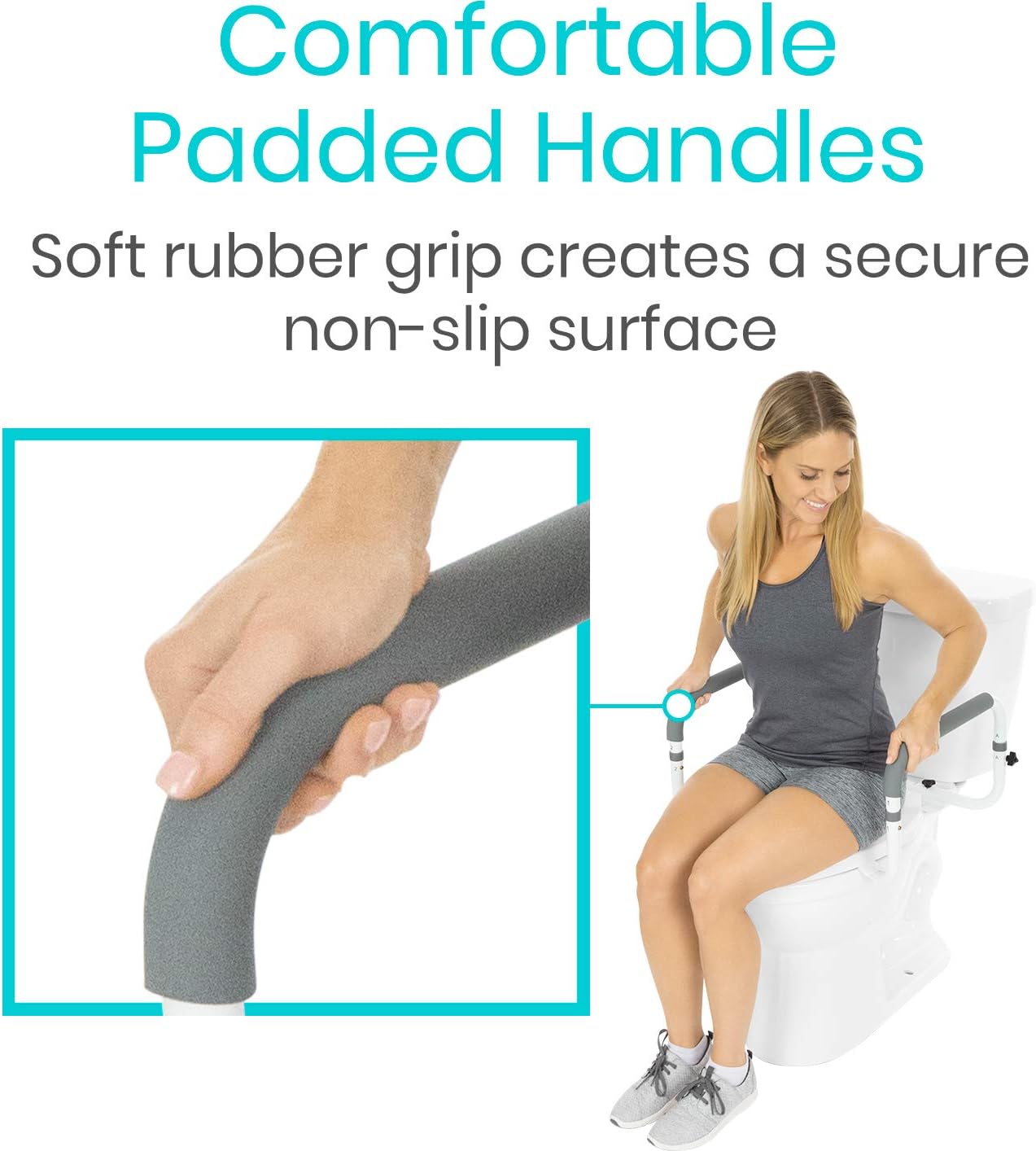 Vive Toilet Safety Rail - Adjustable Grab Bar - Compact Support Frame with Handrail for Bathroom Toilet Seat - Easy Installation for Handicap Senior Bariatrics, Elderly Balance - Padded Hand Armrest - - 