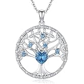 Accver Tree of life necklace for women Birthstone Sterling Silver Pendant-Adjustable Chain, Ideal Jewelry gift for her, Girlfriend, Wife, Mom on Birthday, Anniversary