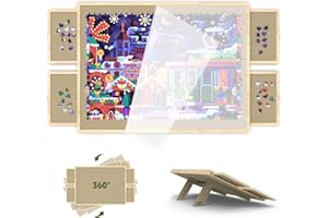 GT GETCO TECH Jigsaw Puzzle Board 1500 Pieces, 2-in-1 Tilting and Rotating Puzzle Board with Drawers and Cover, Wooden Portable Puzzle Board for Adults, Board Game Table for All Ages