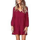 Amoretu Womens Tunic Dress Long Sleeve V Neck Casual Loose Flowy Swing Shift Dresses
