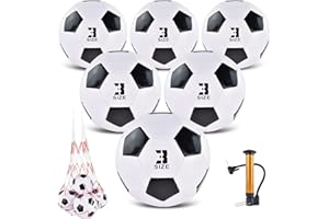ELKCIP 6 Pack Classic deflated Soccer Balls Size 3/4/5 with Pump and Mesh Bag for Indoor Outdoor Lawn Game Training Practice Bulk Sport Gift for Teens Adults