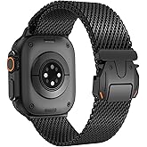 FULLIFE Milanese Mesh Loop for Apple Watch Band Apple Watch Ultra 3/2/1 Band 49mm 46mm 45mm 44mm Men Women, Stainless Steel Metal Band Parachute-style Buckle for iWatch Series 11 10 9 8 7 6 SE3 5 4 3