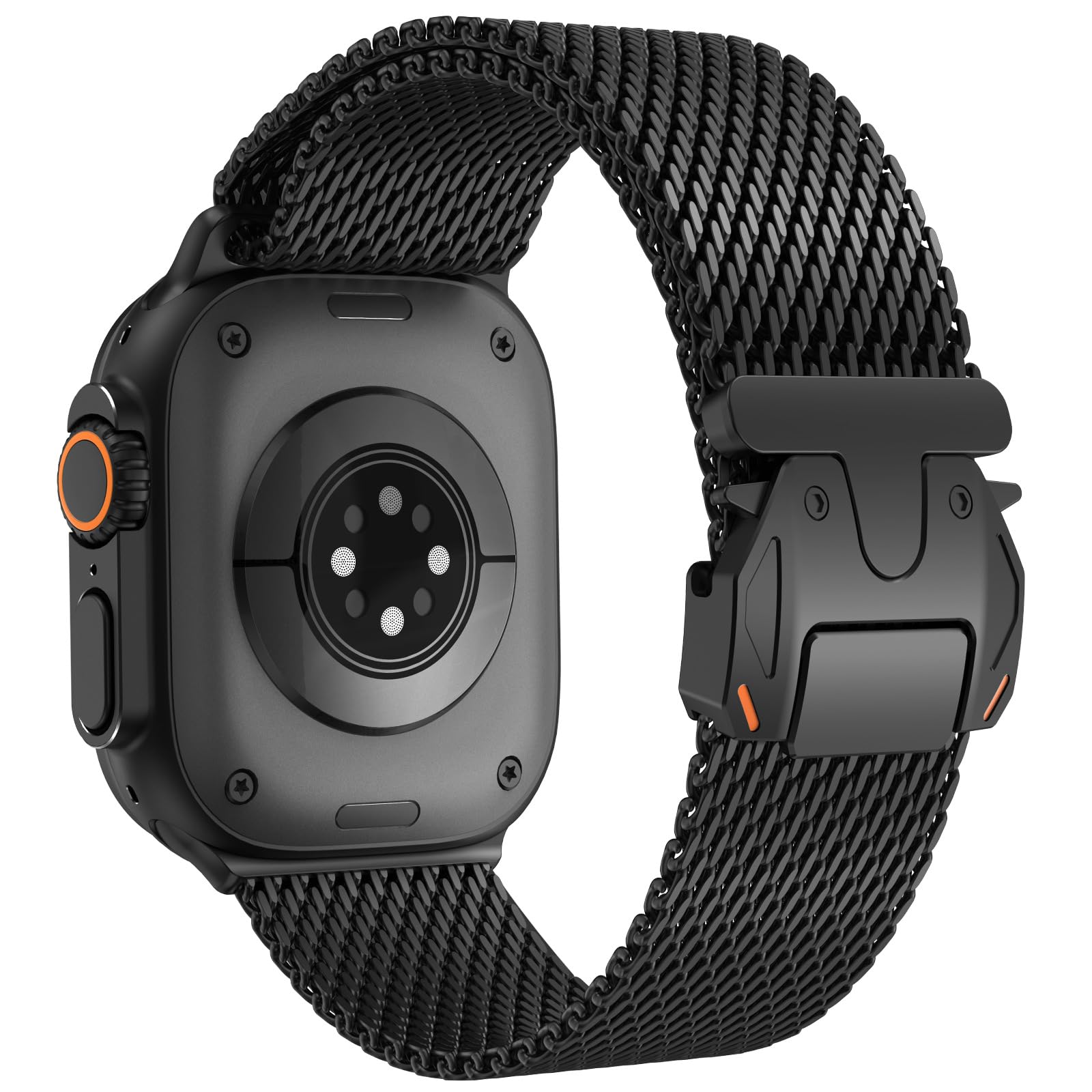 FULLIFE Milanese Mesh Loop for Apple Watch Band Apple Watch Ultra 3/2/1 Band 49mm 46mm 45mm 44mm Men Women, Stainless Steel Metal Band Parachute-style Buckle for iWatch Series 11 10 9 8 7 6 SE3 5 4 3