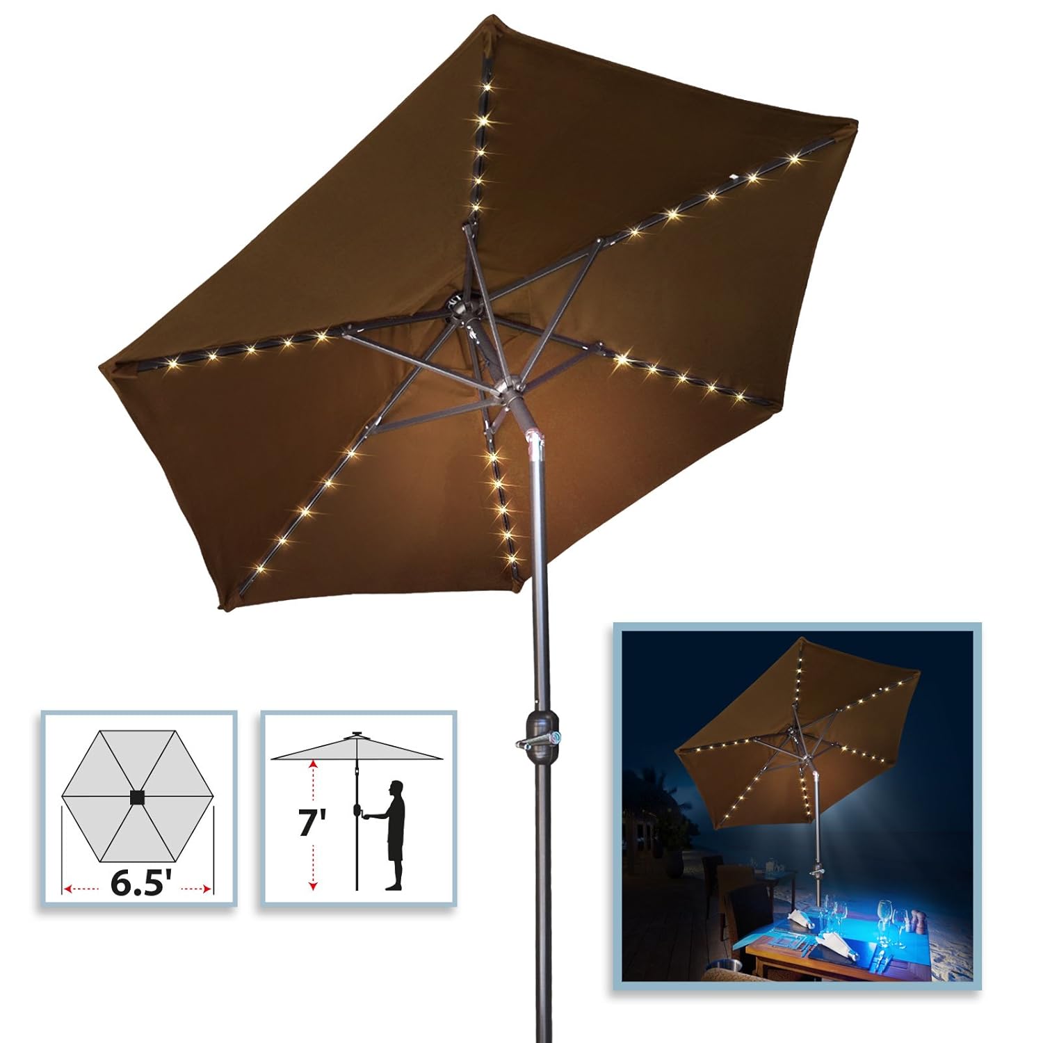 6 5 Solar Patio Umbrella Led Light Tilt Aluminum Sunshade Outdoor Market Garden
