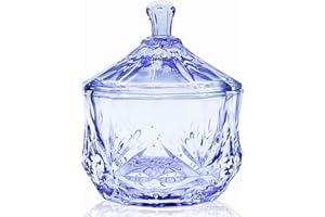 EWEIGEER 8oz Glass Candy Dish with Non-Airtight Lid,Small Crystal Halloween Candy Jar,Cotton Round Holder,Office,Bathroom,Din